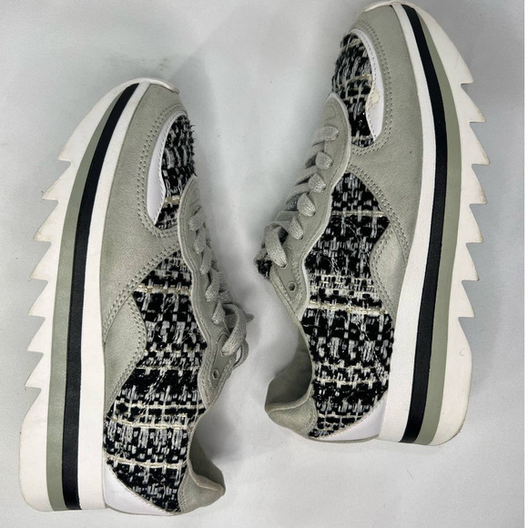 ZARA Chunky Sole Tweed Platform Retro Vegan Leather Sneakers Size 38/ US 7.5 - Picture 7 of 9